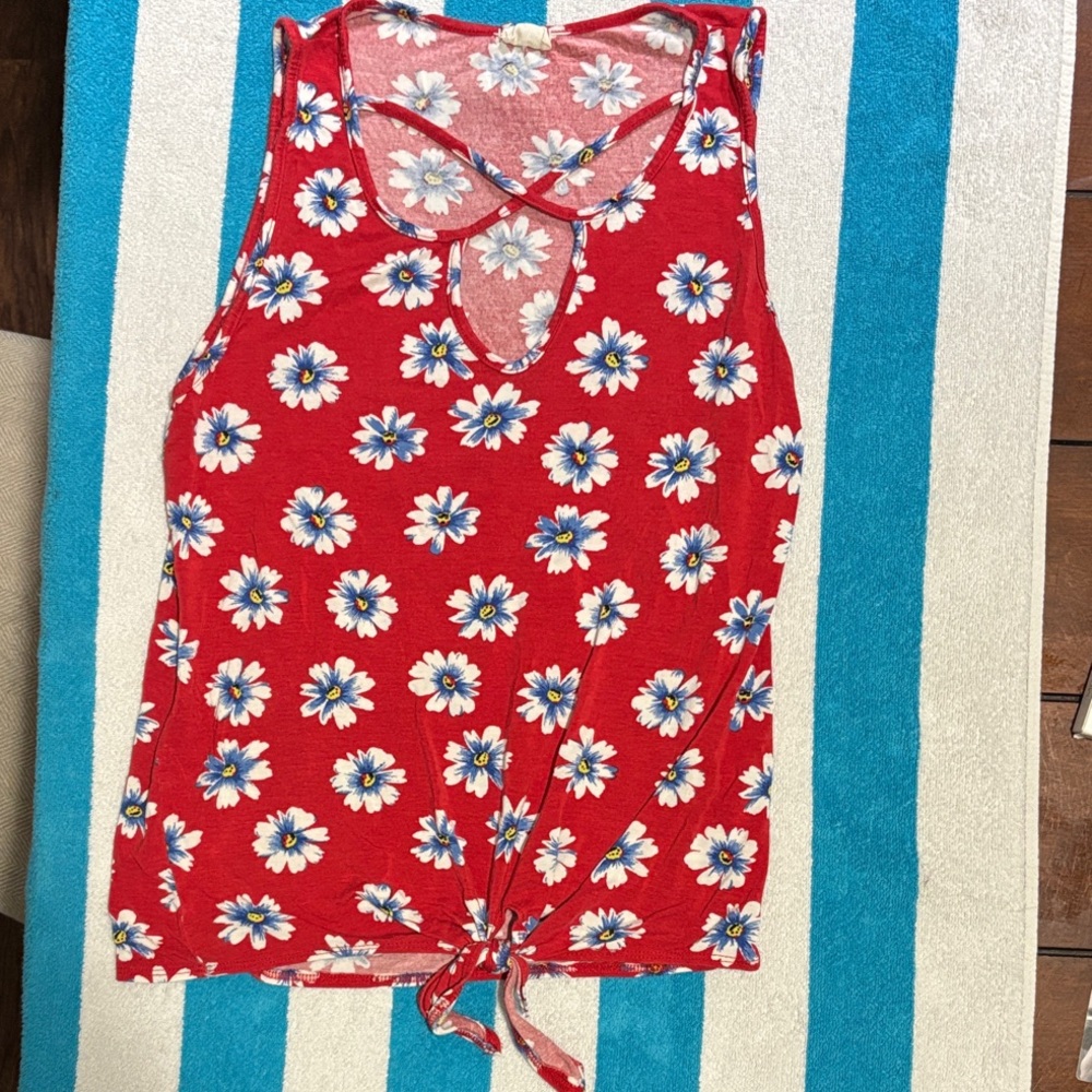 Caution To The Wind Red Floral Cutout Top
